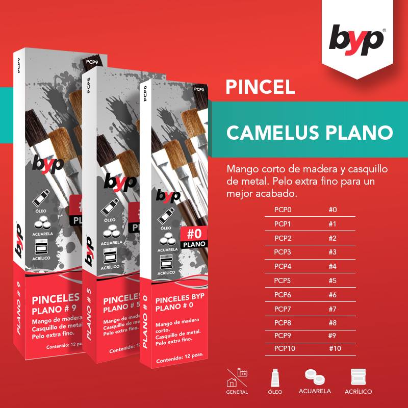 Pack 12 Pinceles Camelus Plano 