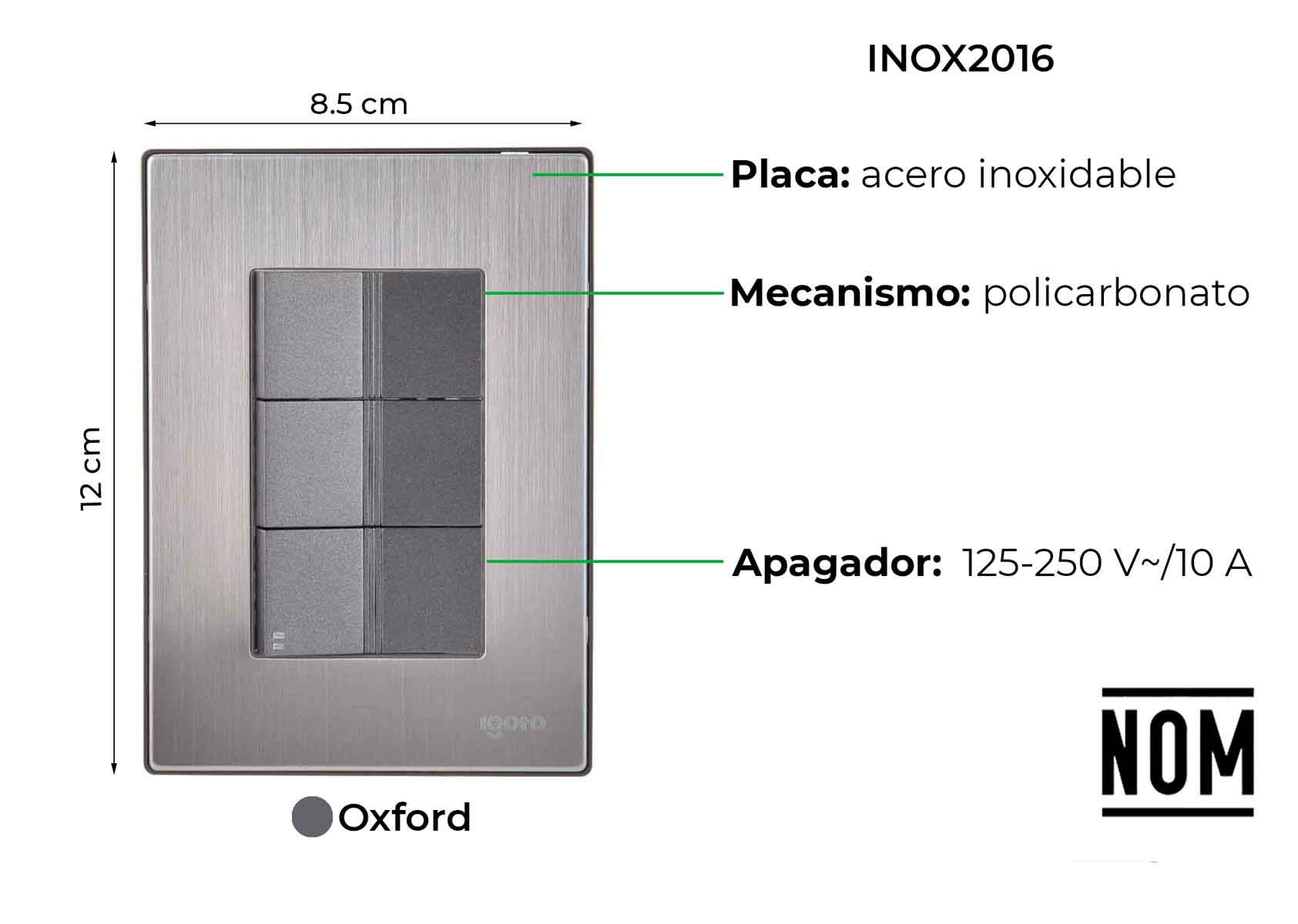 Placa Armada Inoxidable Con 2 Apagadores Sencillos Y 1 Apagador Escalera De Un Modulo Igoto IGOTO Ferreabasto