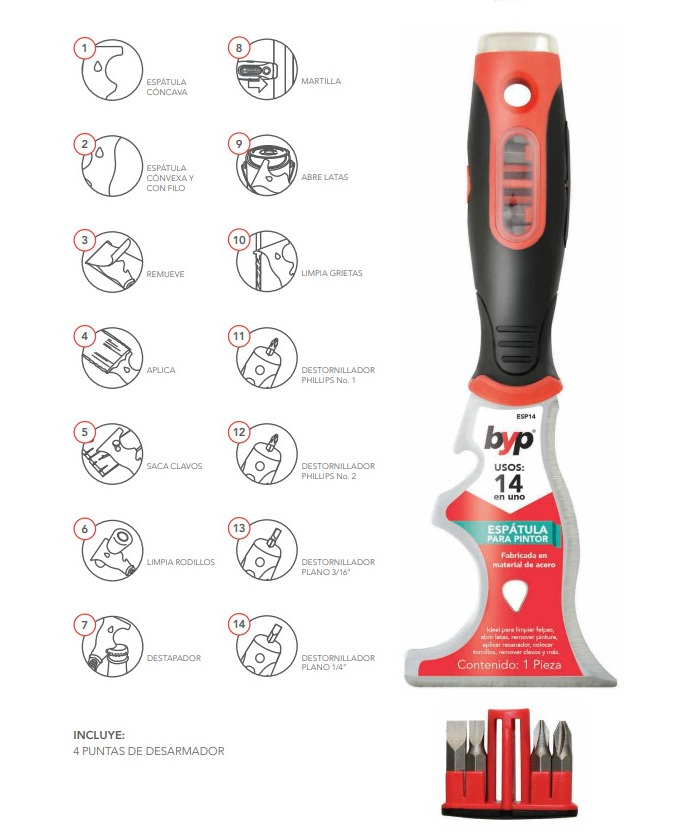 Espatula Multifuncional Pro 14 en 1 Para Pintor Esp14 Byp BYP Ferreabasto