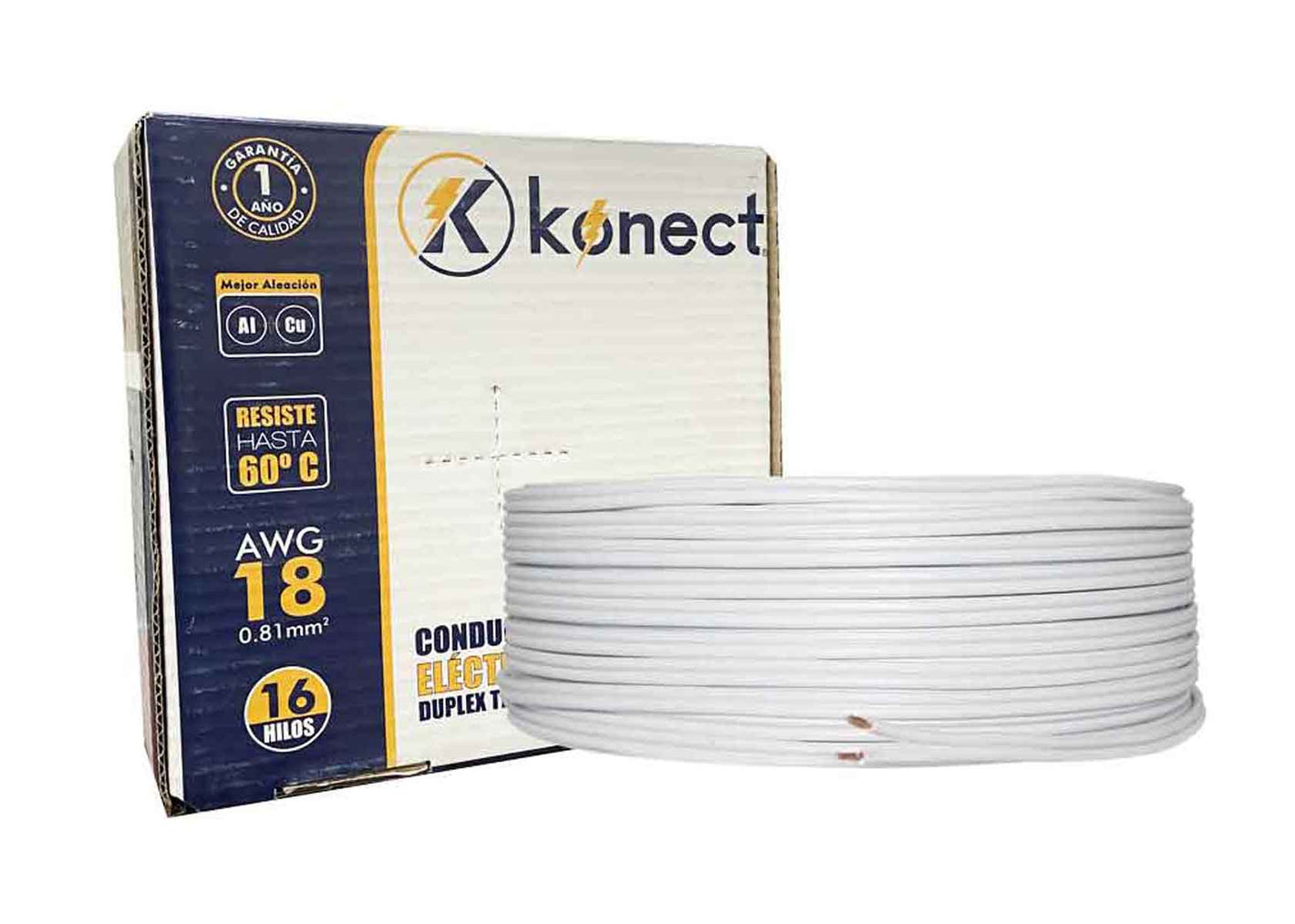 Cable Electrico Pot Duplex Calibre 18 Blanco 100m Cca Konect KONECT Ferreabasto