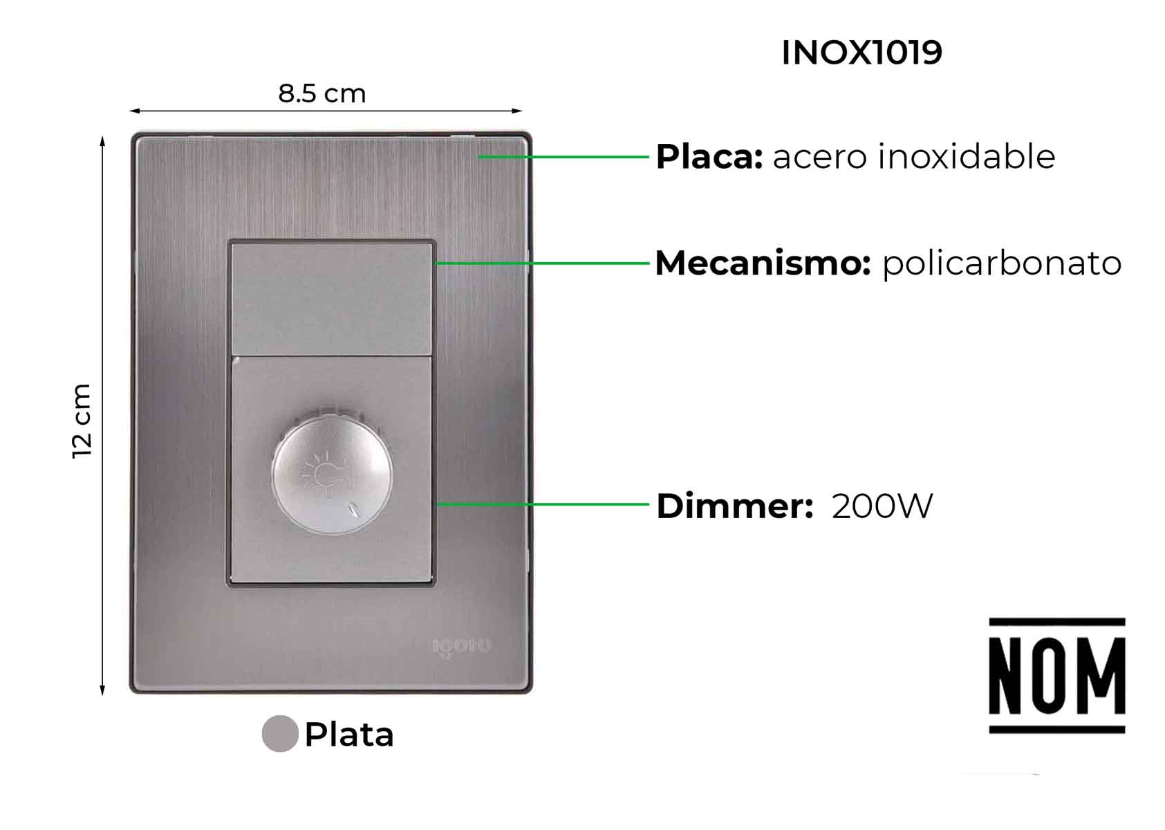 Placa Armada Inoxidable Con Dimmer Igoto IGOTO Ferreabasto