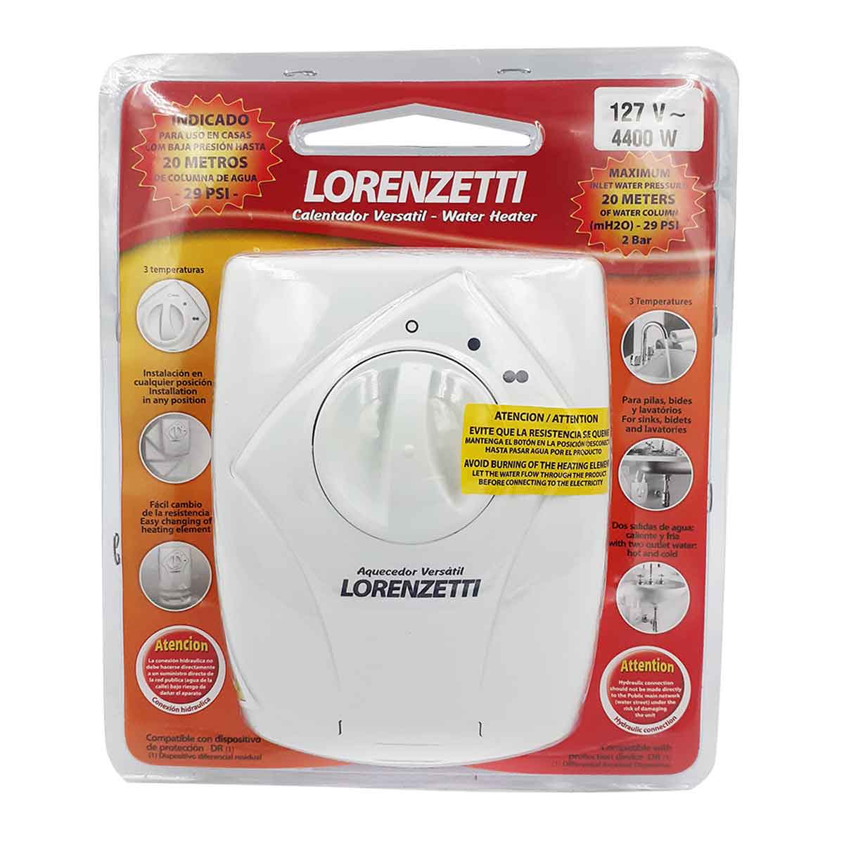 Calentador Electrico Versatil 3 Temperaturas 127V 4400W Blanco Lorenzetti LORENZETTI Ferreabasto