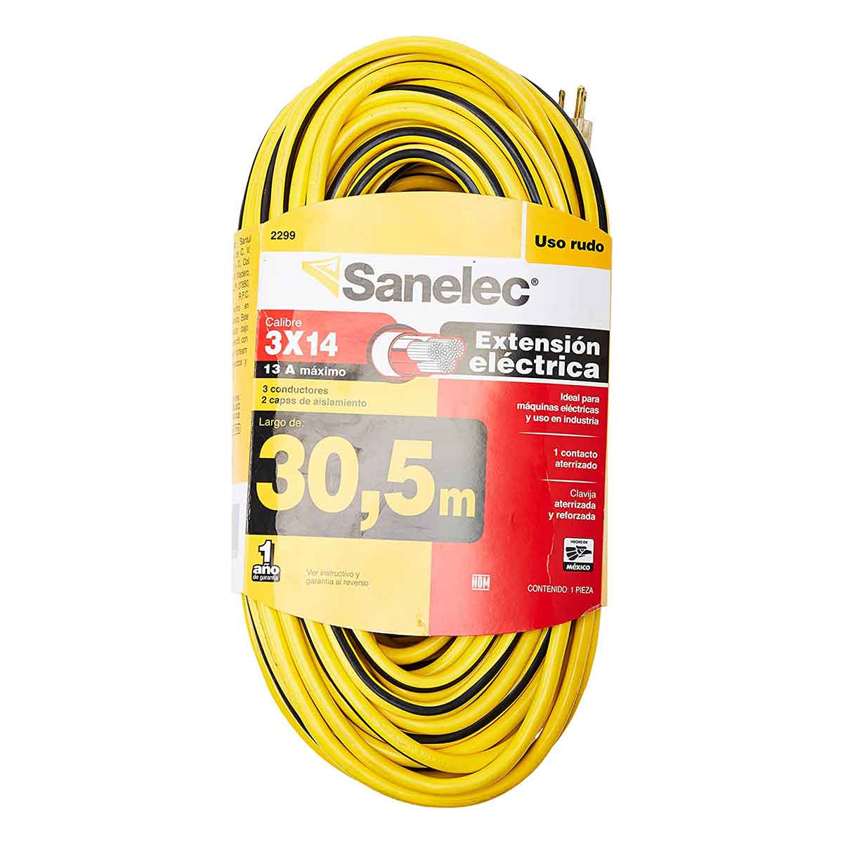 Extension Electrica Uso Rudo 30M 3x14 13A Sanelec 2299 Con Luz Indicadora SANELEC Ferreabasto