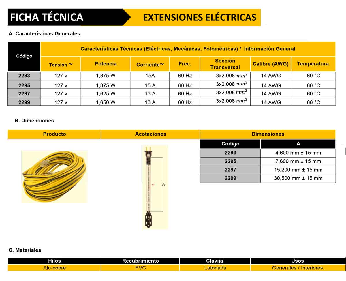 Extension Electrica Uso Rudo 15M 3x14 13A Sanelec 2297 Con Luz Indicadora SANELEC Ferreabasto