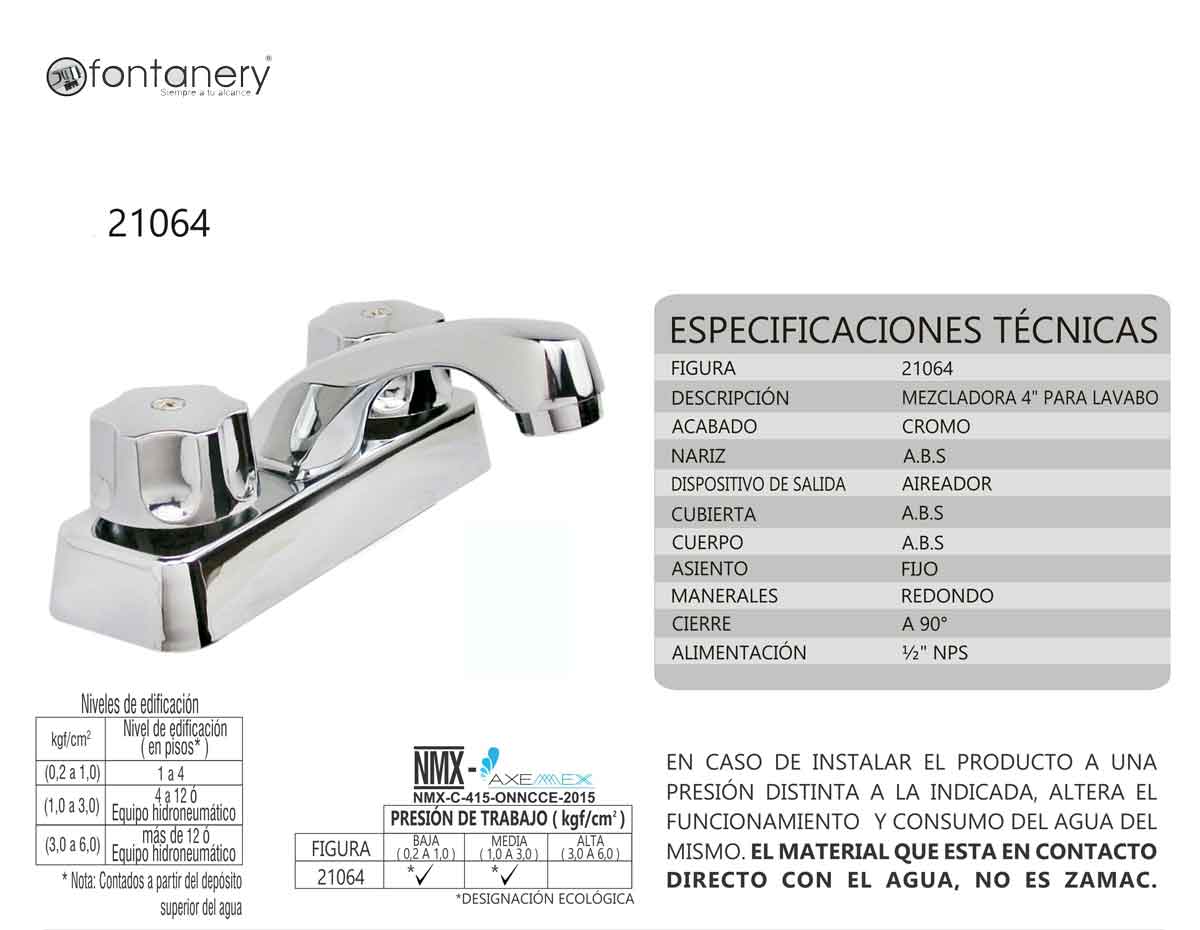 Mezcladora Cromada Fontanery Para Lavabo Maneral Redondo FONTANERY Ferreabasto