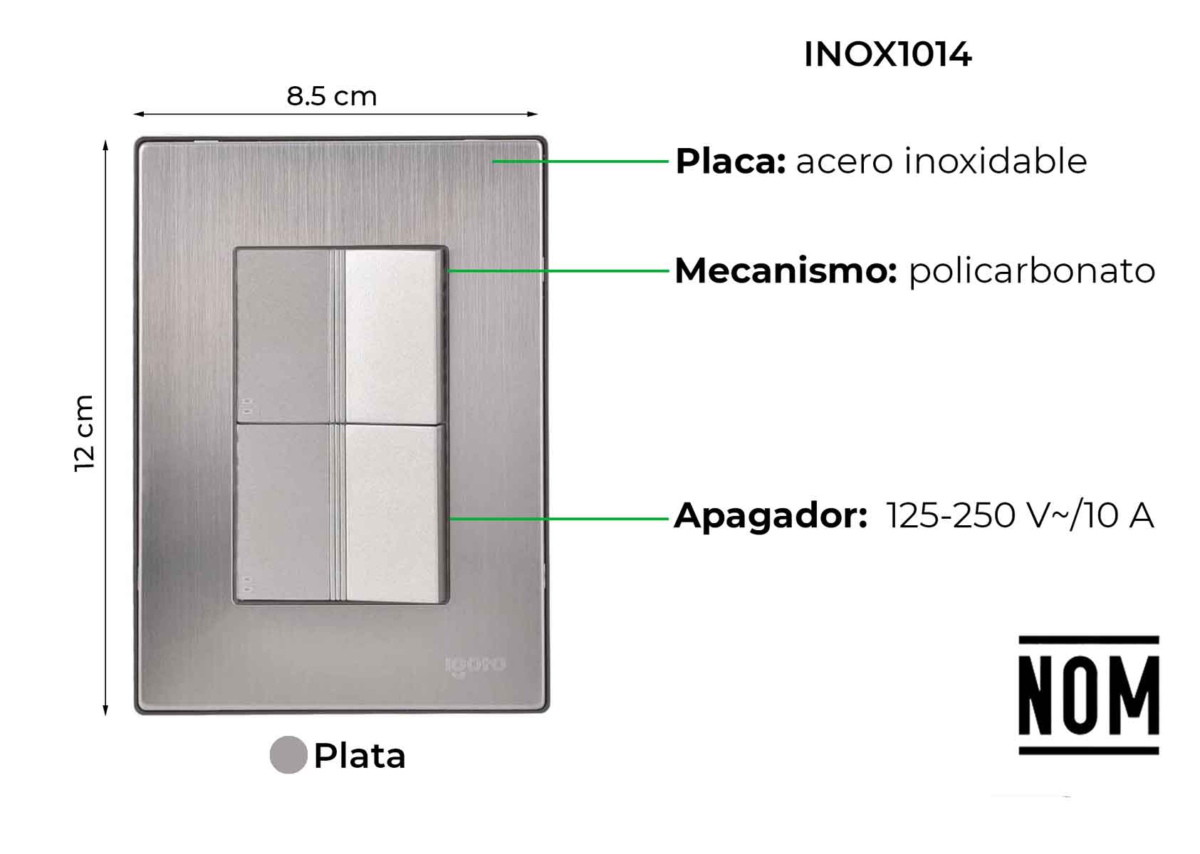 Placa Armada Inoxidable Con 2 Apagadores Escalera De 1.5 Modulos Igoto IGOTO Ferreabasto