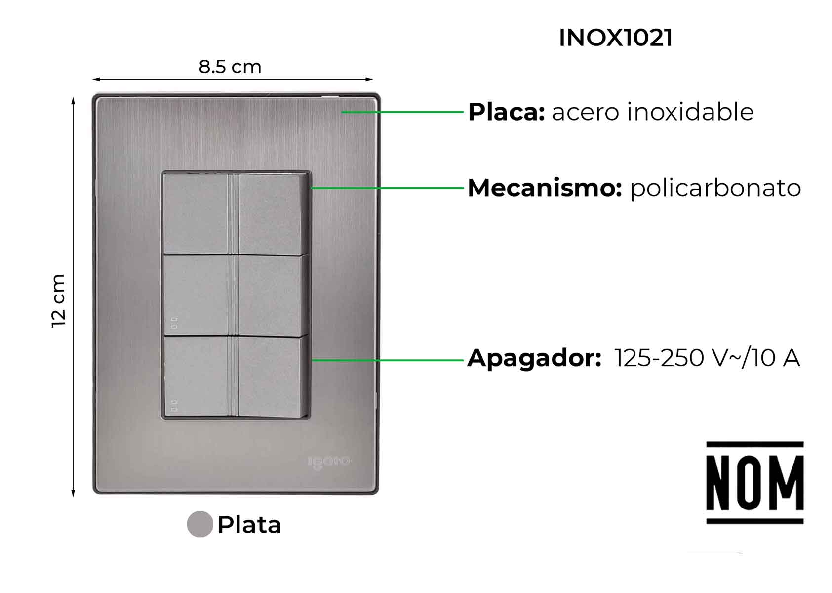 Placa Armada Inoxidable Con 3 Apagadores Escalera Un Modulo Igoto IGOTO Ferreabasto