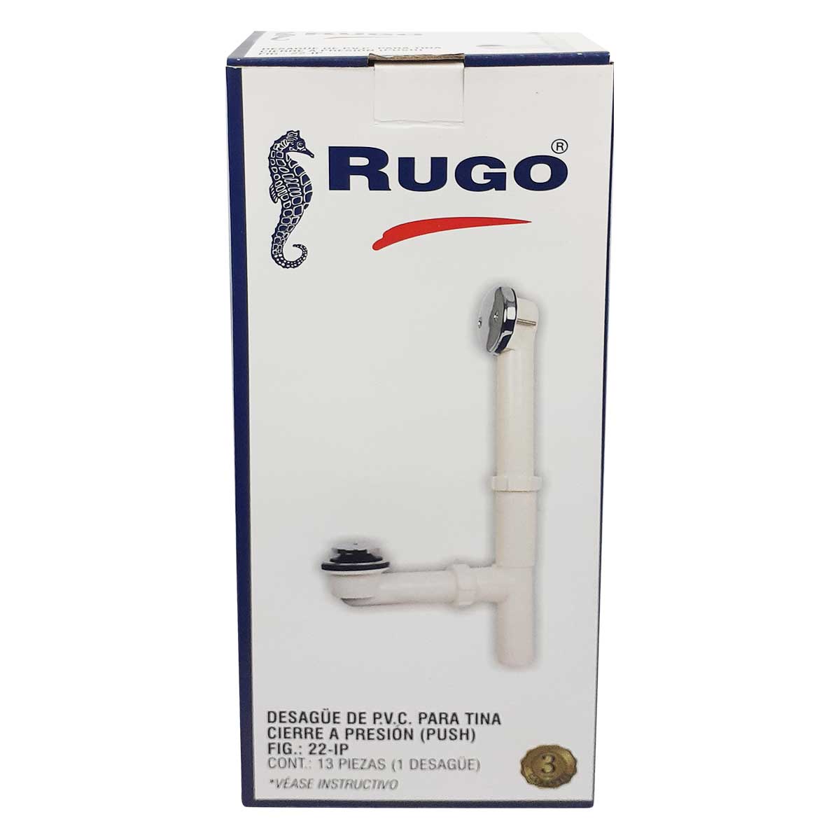 Desague Para Tina PVC Rugo 22-IP Boton Push Cromado RUGO Ferreabasto