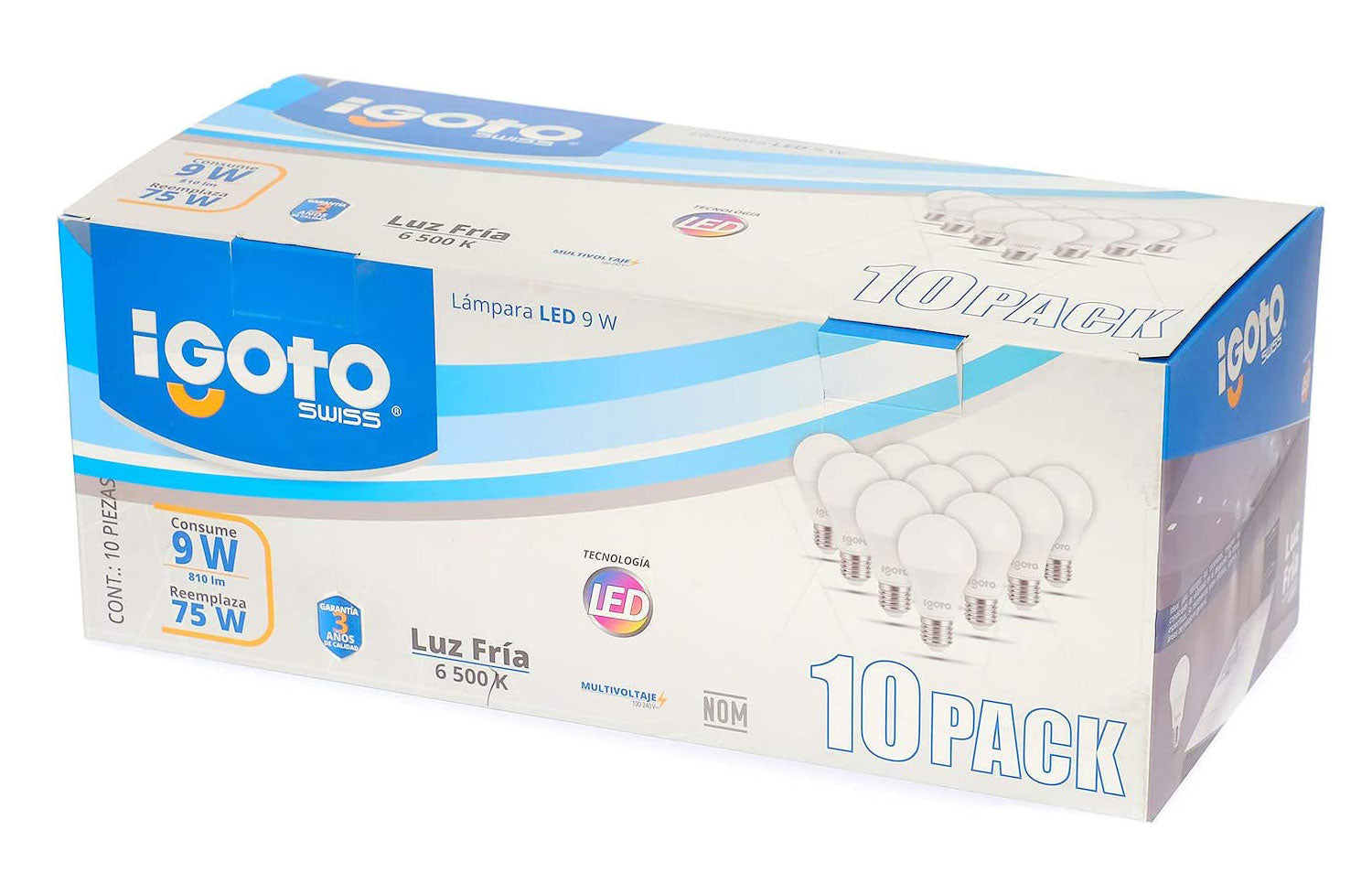 Pack 10 Foco Led A60 9W 6500K Luz Fria Igoto - Ferreabasto