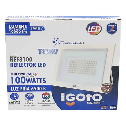 caja de reflector led 100w blanco igoto