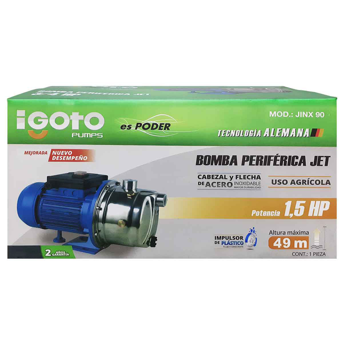 Bomba Periferica Jet 1 1/2 Hp Acero Inoxidable Jinx90 Igoto IGOTO BOMBAS Ferreabasto