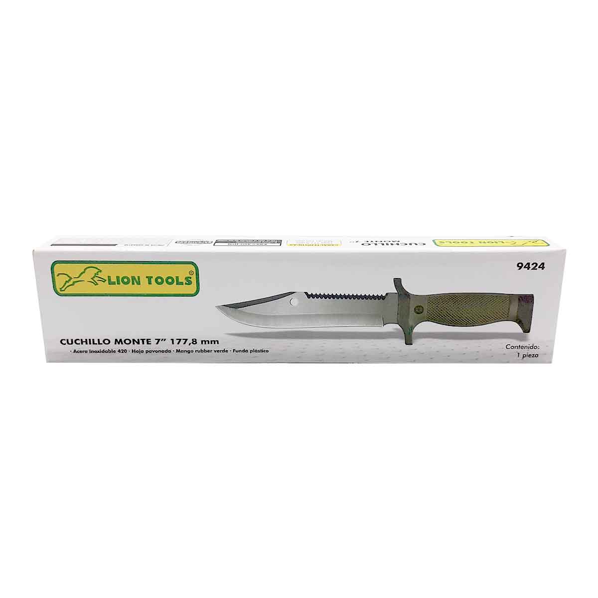 Cuchillo Tactico Supervivencia Campismo 7 Pulgadas Acero Inoxidable con Funda 9424 Lion Tools LION TOOLS Ferreabasto