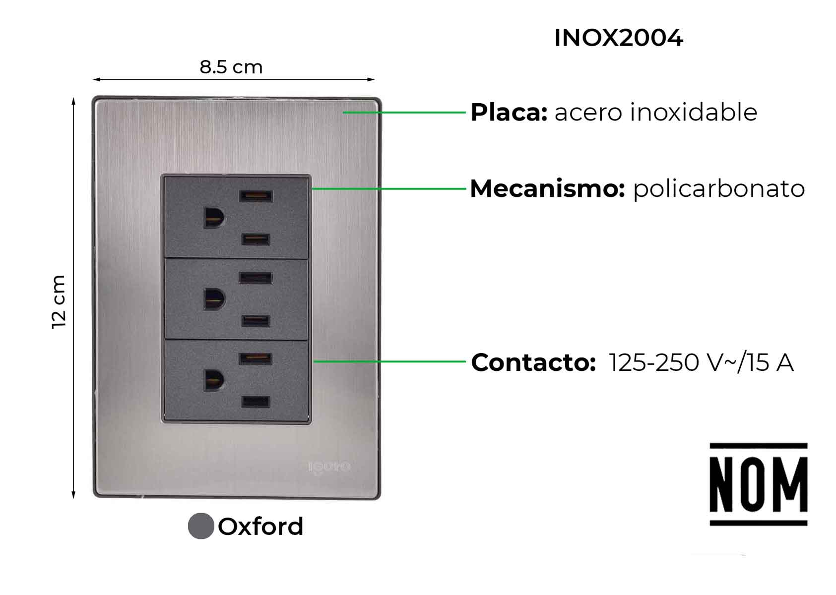 Placa Armada Inoxidable Con 3 Contactos De Un Modulo Igoto IGOTO Ferreabasto