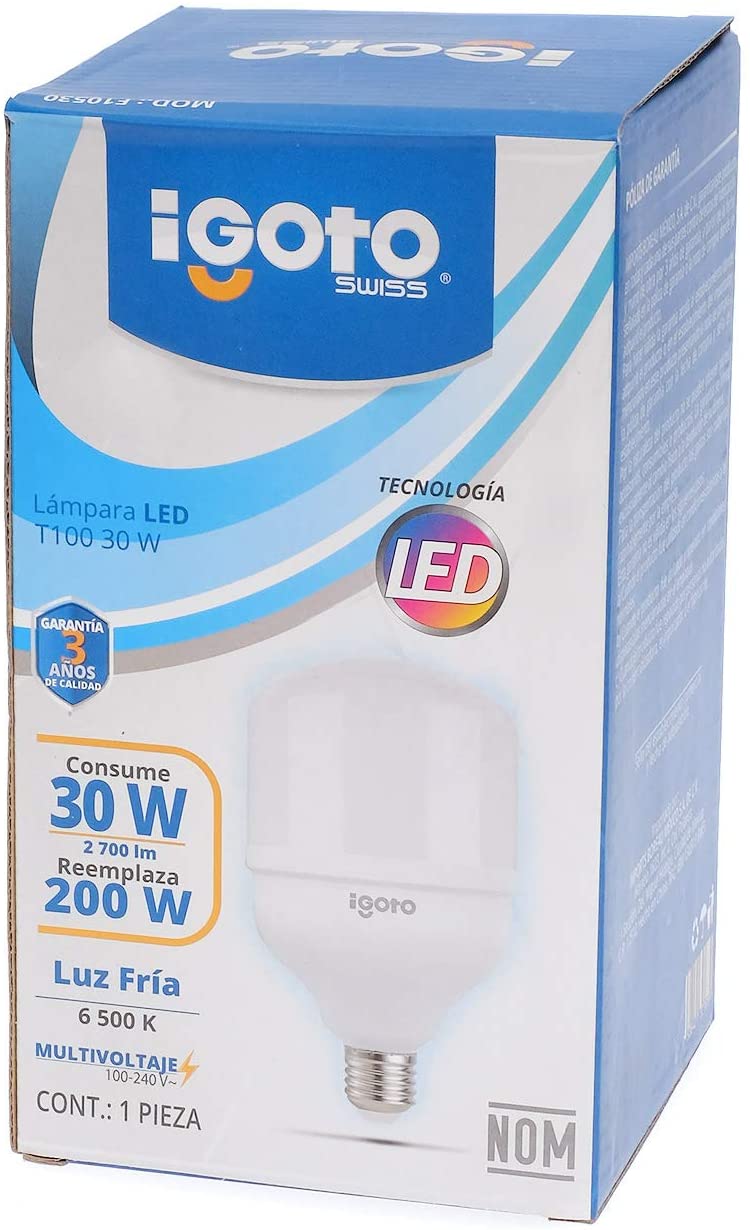 Presentacion Foco Led T100 30w Luz Dia 500a 2700lm Igoto