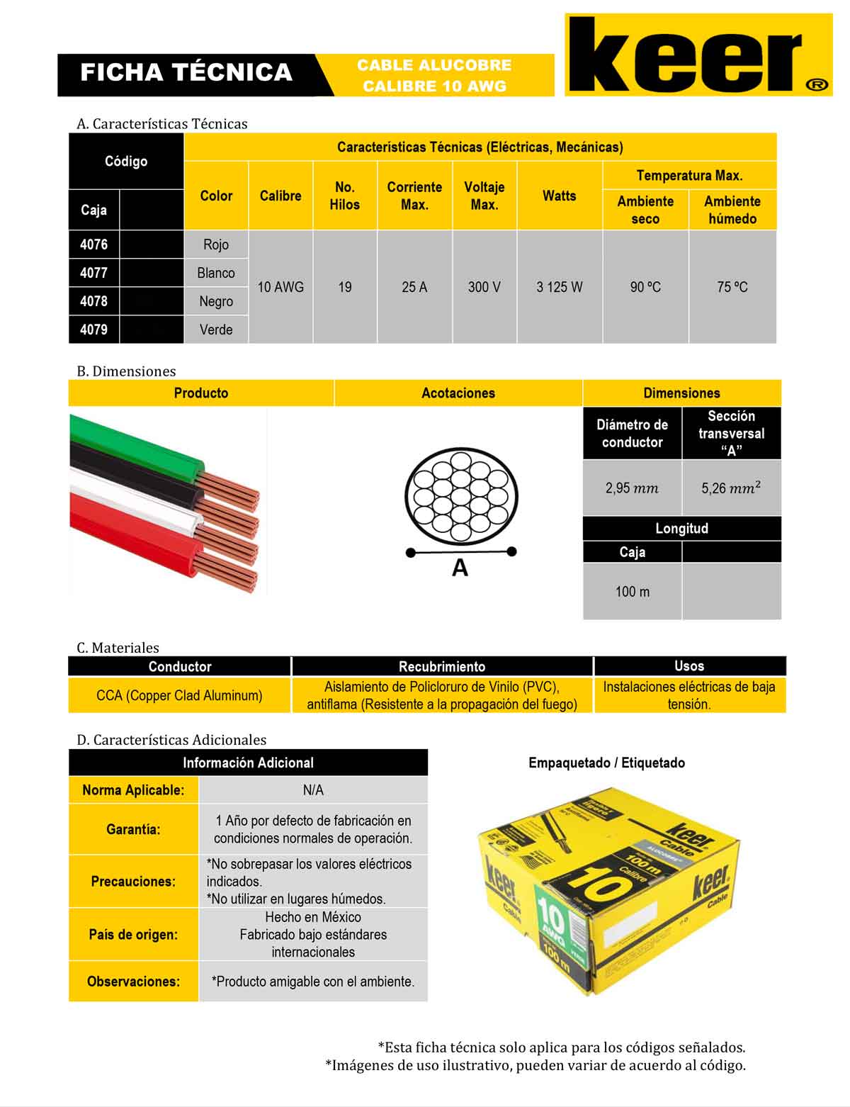 ficha tecnica cable thw calibre 10