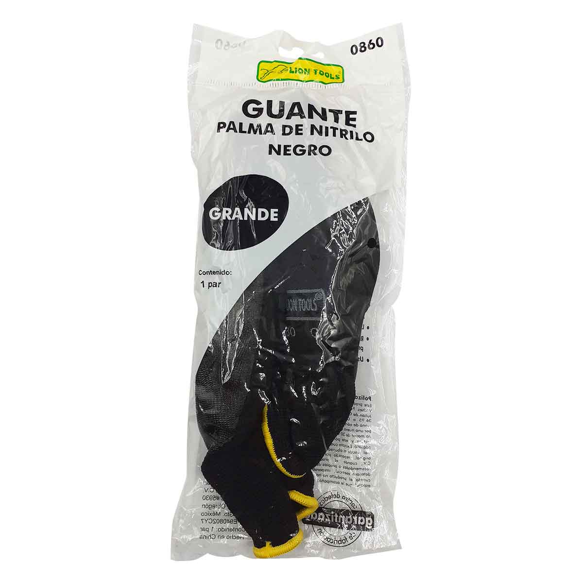 Guante Nylon Palma Nitrilo Lion Tools 0860 Color Negro Tamaño Grande 12 Pares LION TOOLS Ferreabasto