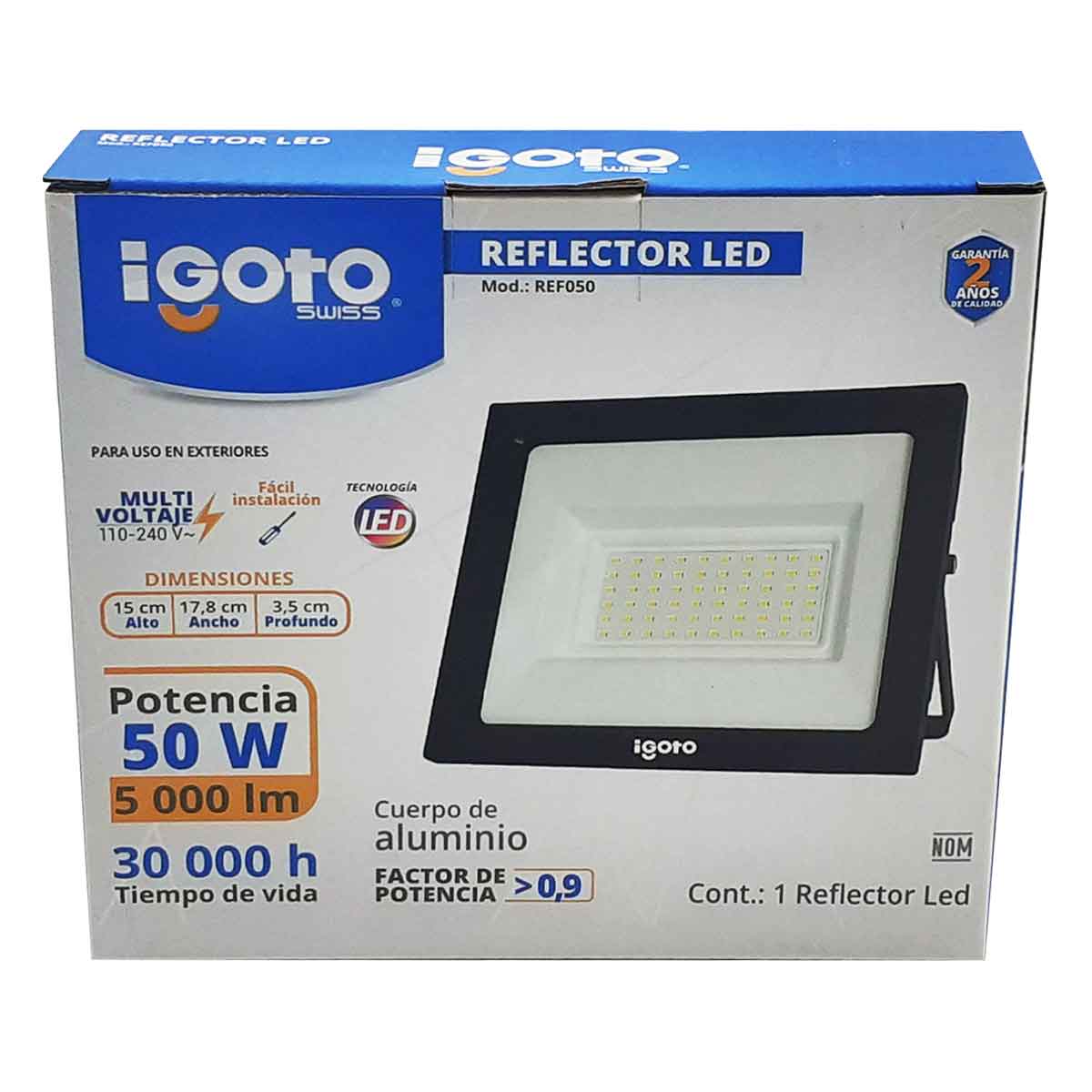 Lampara Led Reflector 50w 6500k Luz Dia Negro Ref050 Igoto IGOTO Ferreabasto