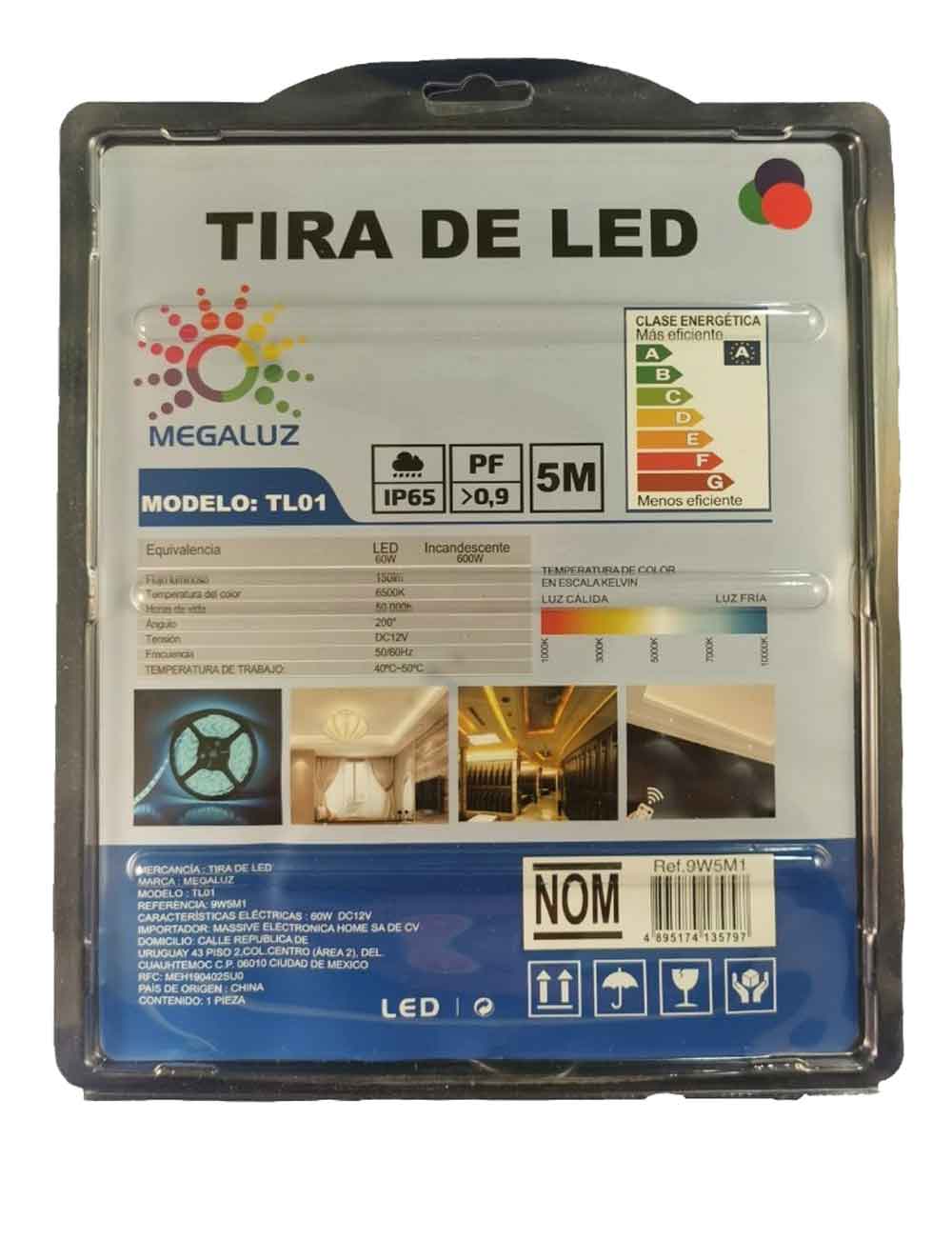 Tira Led Multicolor Rgb Megaluz 5 Metros 60W Con Control Remoto IP65 MEGALUZ Ferreabasto