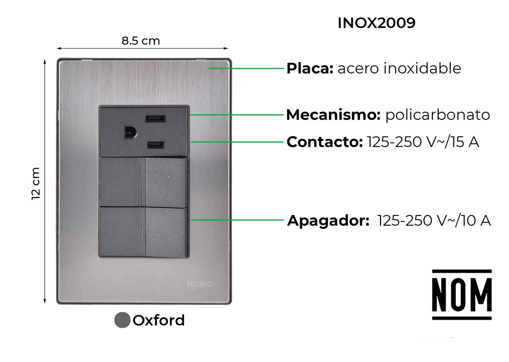 Placa Armada Inoxidable Con 2 Apagadores Sencillos Y 1 Contacto De Un Modulo Igoto IGOTO Ferreabasto