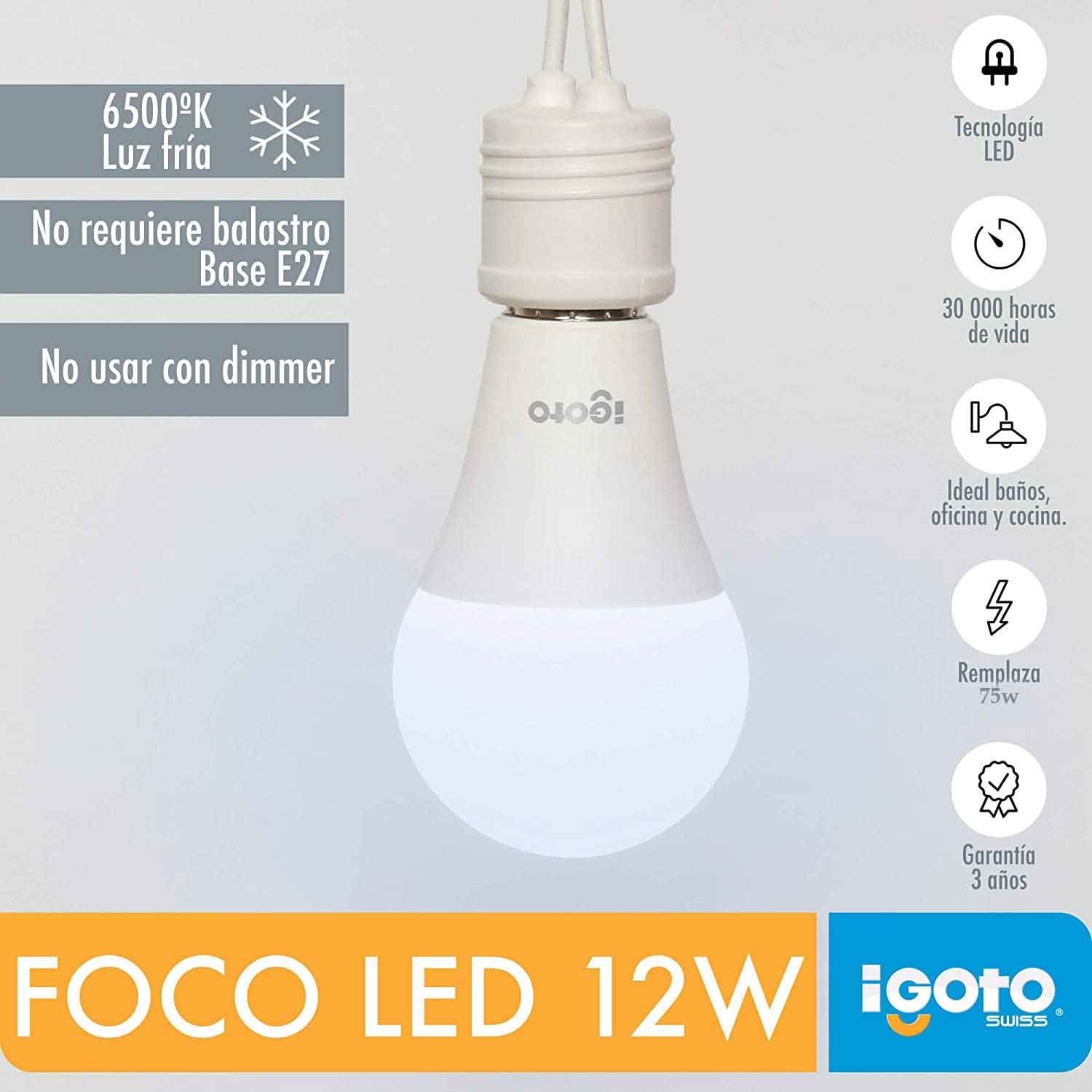 Foco Led A60 12W=75W 6500K Luz Fria Nom Igoto IGOTO Ferreabasto