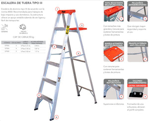 Escalera Tijera Aluminio Domestica 4 Esc 90Kg 1.54M Byp - Ferreabasto