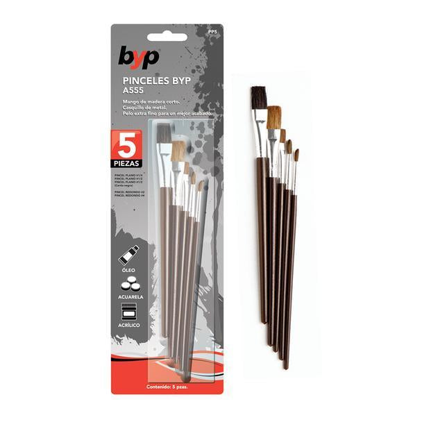 2 Paquetes de Pinceles de 5 Piezas c/u Modelo A555 BYP BYP Ferreabasto