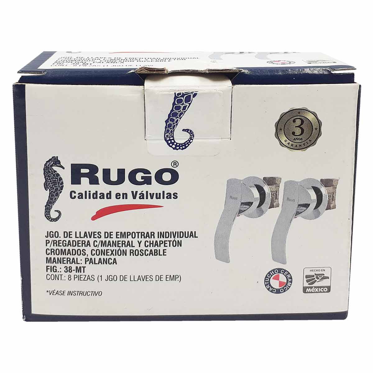 Juego Llave de Empotrar Para Regadera Metalico Rugo 38MT Maneral Palanca Chapeton RUGO Ferreabasto