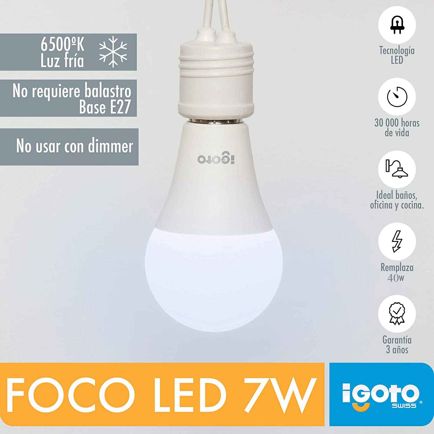 Foco Led A55 7W=40W 6500K Luz Fria Nom Igoto IGOTO Ferreabasto