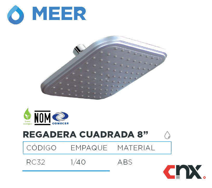 Regadera Cuadrada Plastica Cromada 8'' Meer - Ferreabasto