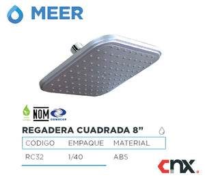 Regadera Cuadrada Plastica Cromada 8'' Meer - Ferreabasto