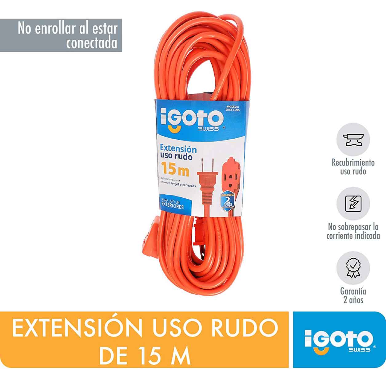 Extension Uso Rudo Naranja 16Awg 15M Igoto IGOTO Ferreabasto