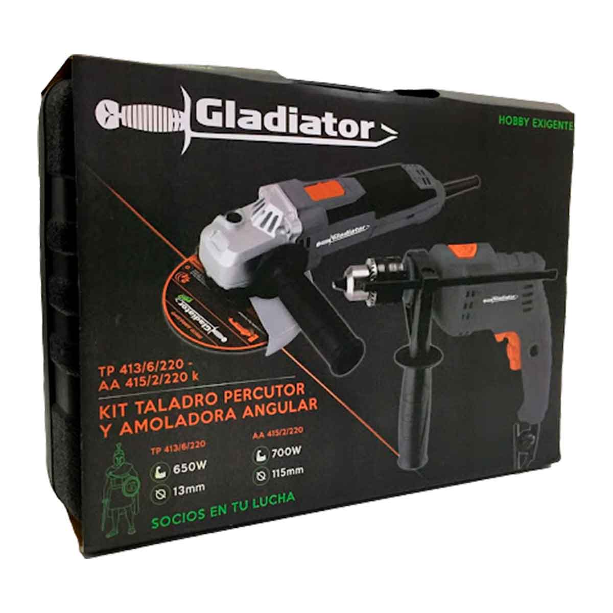 Combo Taladro Rotomartillo 1/2 Pulgada 650w Esmeriladora Angular 4 1/2 Pulgada 700w Con 10 Discos Gladiator GLADIATOR Ferreabasto