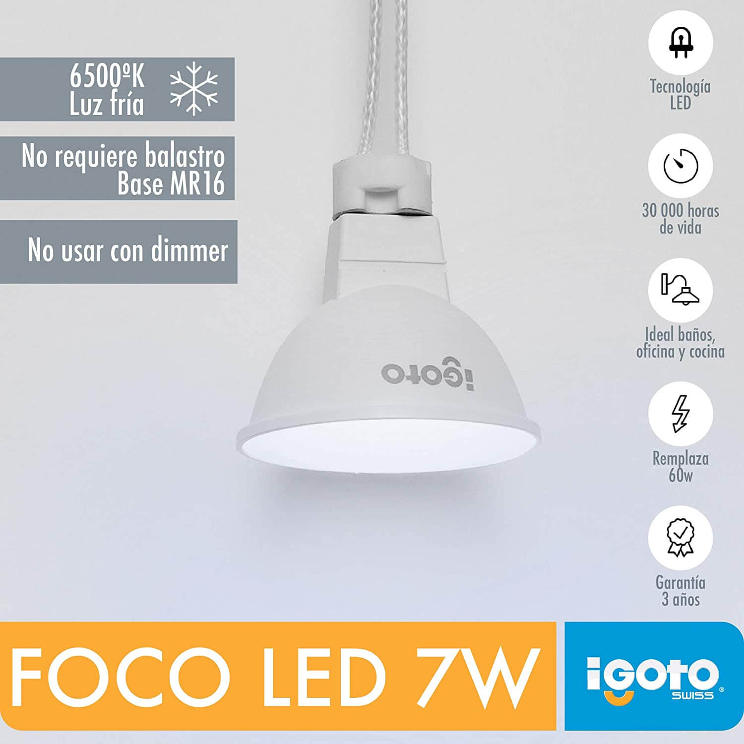 Foco Led Mr16 7W=60W 6500K Luz Fria Nom Igoto IGOTO Ferreabasto