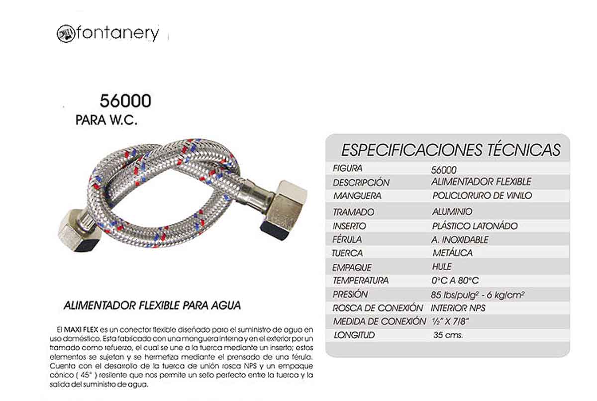 Alimentador Flexible Ws 1/2"x7/8"x35cm T/Plastica Fontanery FONTANERY Ferreabasto