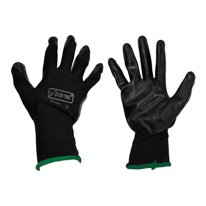 par de guantes negro lion tools orilla verde