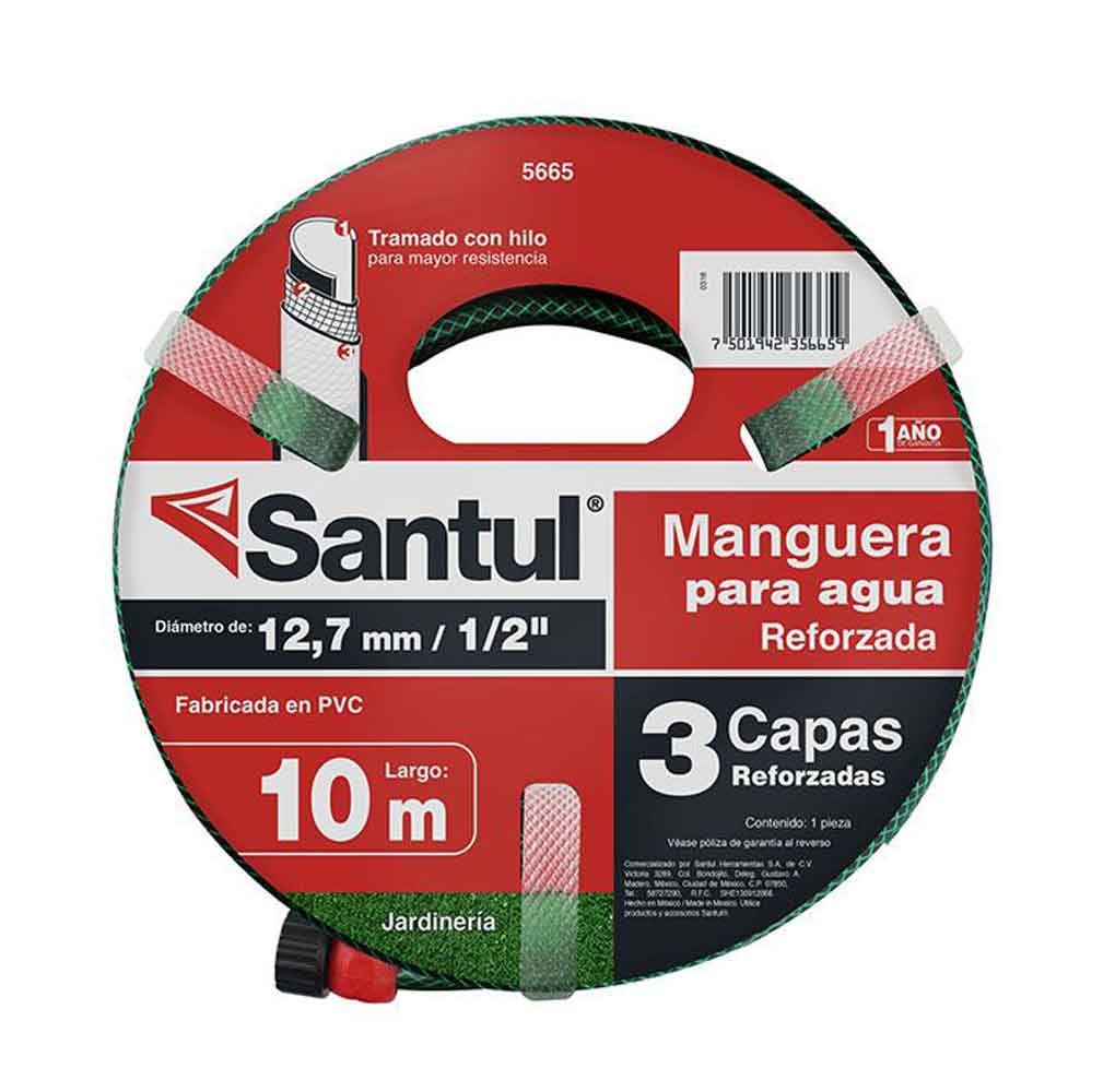 Manguera Jardin Reforzada 3 Capas 1/2" 10Mts Riego Santul SANTUL Ferreabasto