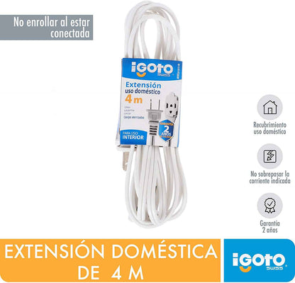 Extension Electrica Domestica Igoto 4m Blanca 2X16 Awg 5 Piezas - Ferreabasto