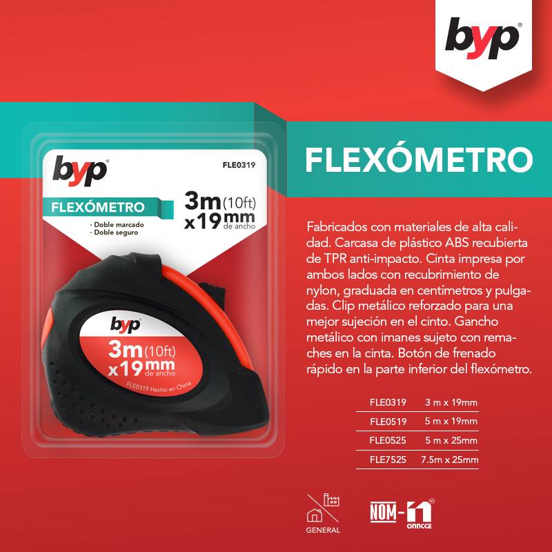 Flexometro 3M X 19Mm Doble Marcado Anti-impacto Byp BYP Ferreabasto