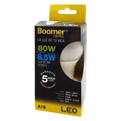 Foco Led A19 Boomer 8.5W High Lumen (100 lumen x watt) Luz Dia 6500K - Ferreabasto