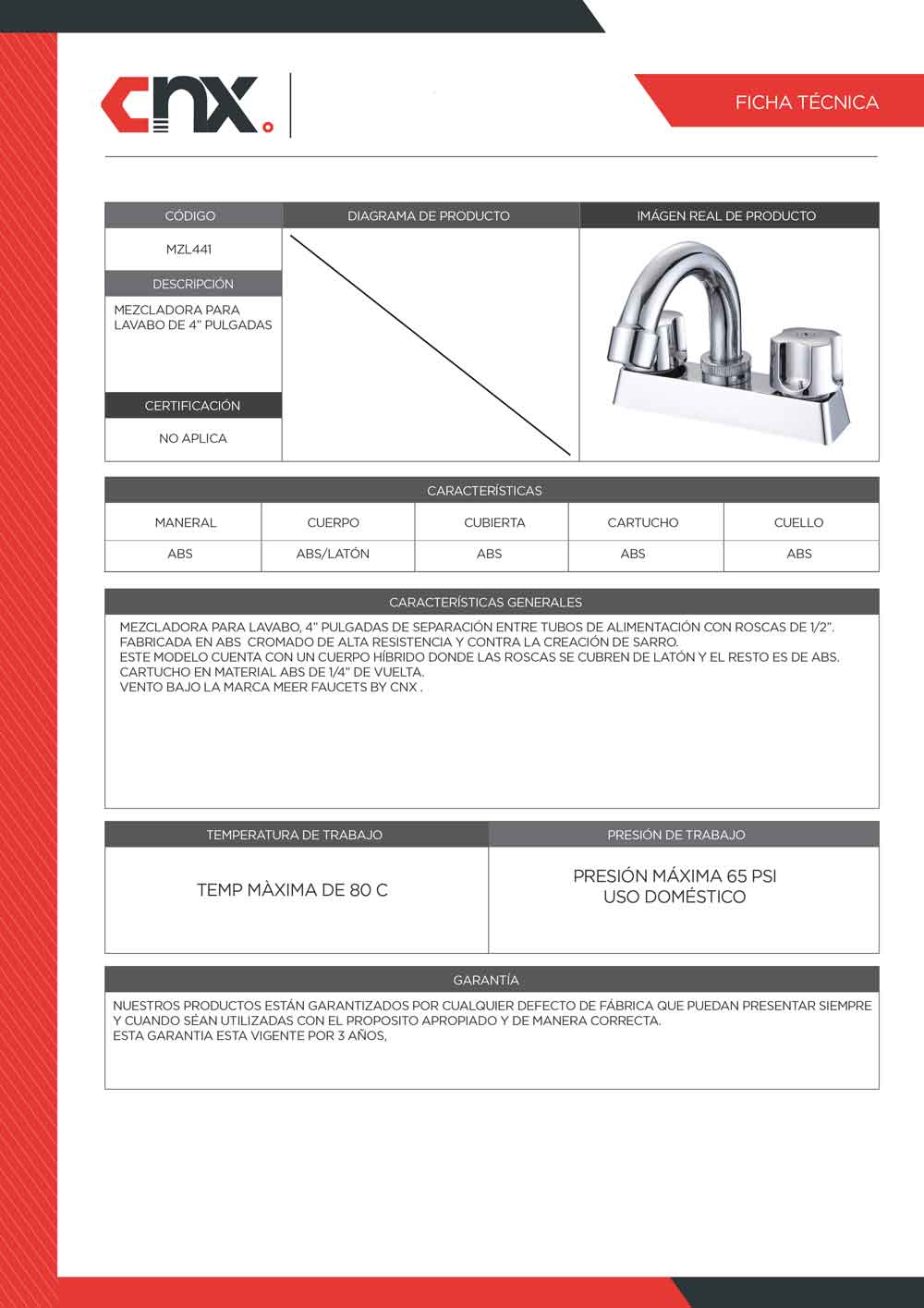 Mezcladora Para Lavabo Meer 1/4 De Vuelta Acero Inox MEER Ferreabasto