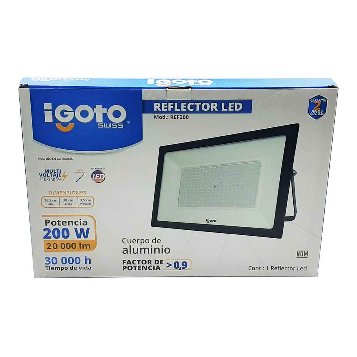 Lampara Led Reflector 200w 6500k Luz Dia Negro Ref200 Igoto IGOTO Ferreabasto