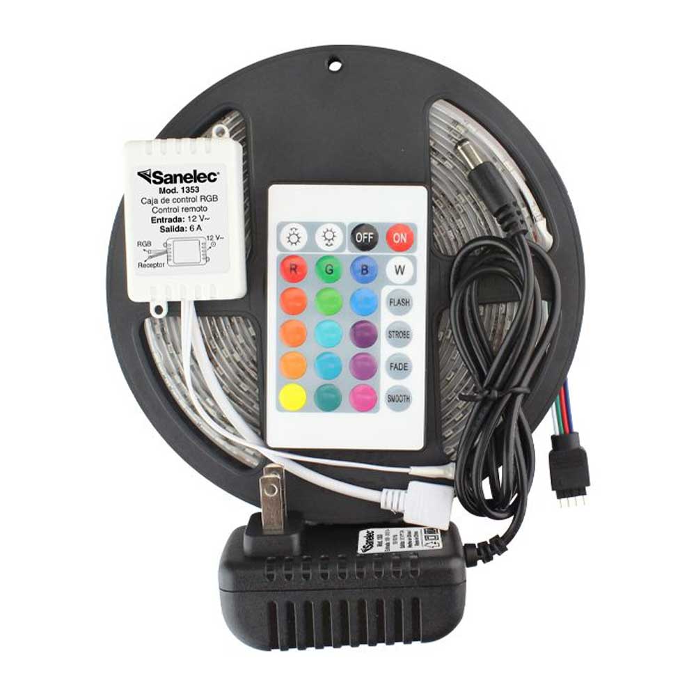 Tira Led 5m Multicolor Rgb 36W Control Remoto 1353 Sanelec SANTUL Ferreabasto